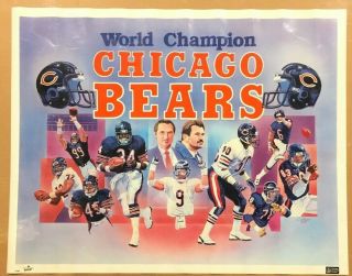 C.  Hayes 1986 Chicago Bears World Champion Poster Payton Ditka Mcmahon 28 " X 22 "