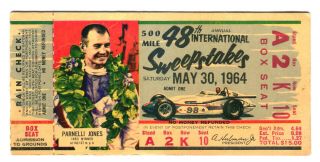 Rare 5/30/64 Auto Racing Ticket Stub - 1964 Indy 500.  A.  J.  Foyt=winner