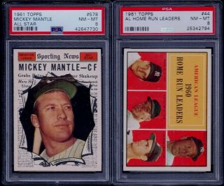 Psa 8 1961 Topps 578 Mickey Mantle York Yankees All - Star Holder Hi - End