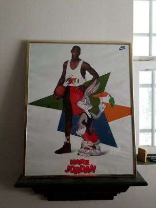 Framed Vintage 1992 Hare Jordan Nike Space Jam Poster 16 X 20 Michael Jordan