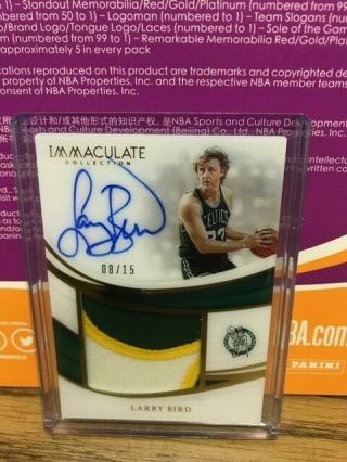 2018 19 Immaculate Larry Bird Game Acetate Jumbo Patch Auto Card /15