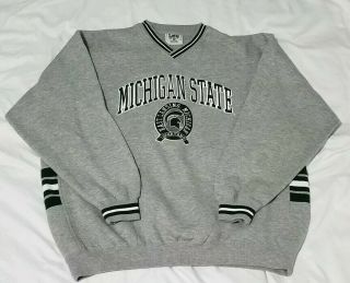 Vintage Michigan State Spartans Mens Xl Basketball Sweatshirt Heather Grey Green