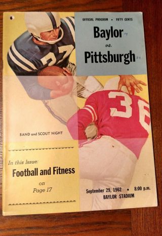 Vintage 1962 Pittsburgh Panthers Pitt Vs Baylor Bears Football Program Rare