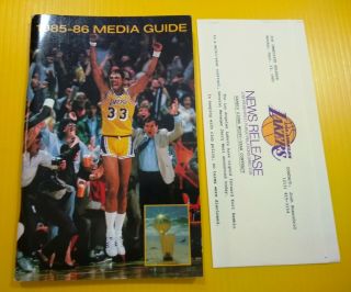1985 - 86 Los Angeles Lakers Media Guide News Release Letter Training Camp Insert