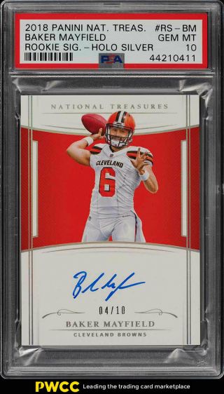 2018 National Treasures Holo Silver Baker Mayfield Rookie Auto /10 Psa 10 (pwcc)