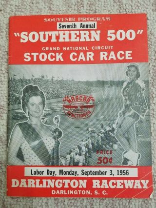 1956 Nascar Darlington Southern 500 Race Program Curtis Turner Race Win