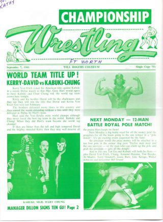 Championship Wrestling Program 9 - 7 - 81 Von Erich Chung September 7 1981