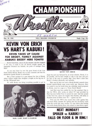 Championship Wrestling Program 5 - 18 - 81 Von Erich Kabuki