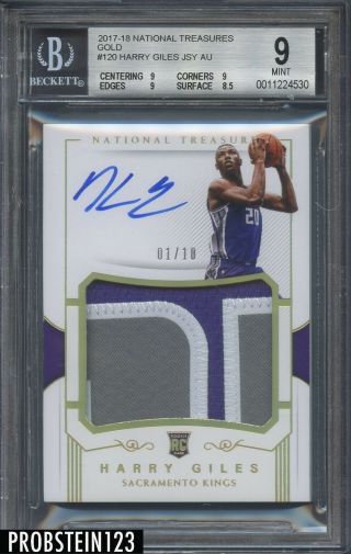 2017 - 18 National Treasures Gold Harry Giles Rpa Rc Rookie Patch Auto 1/10 Bgs 9
