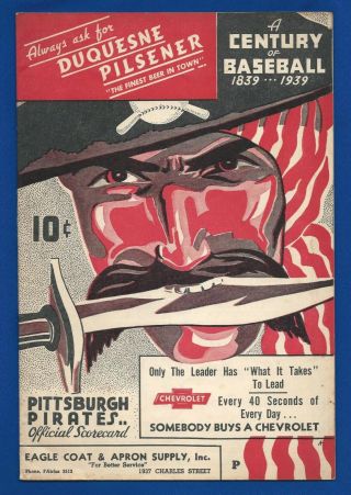 1939 Pittsburgh Pirates Vs Cincinnati Reds Baseball Program Scorecard