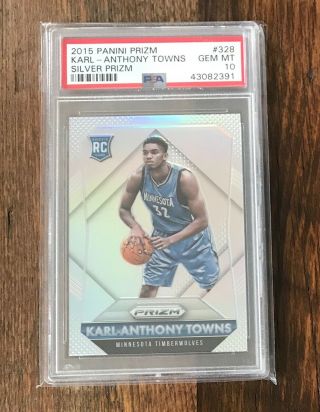 Psa 10 2015 - 16 Panini Prizm Karl - Anthony Towns Silver Refractor Rookie Rc