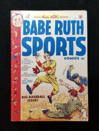 1949 Babe Ruth Sports Comic 2 June Baseball Issue Ex - Exmt
