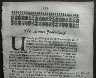 English Civil War Pamphlet 1647 Armies Indempnity Judge Jenkins Model Army