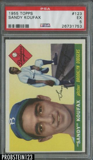 1955 Topps 123 Sandy Koufax Brooklyn Dodgers Rc Rookie Hof Psa 5 " Hot Card "