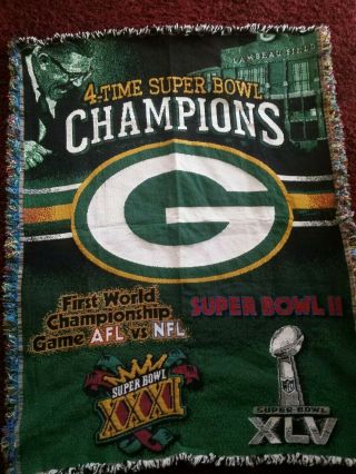 Green Bay Packers 4 Time Bowl Champions Throw Blanket Football Nfl