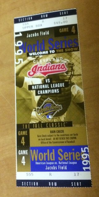 1995 World Series Game 4 Full Ticket Stub - Atlanta Braves Vs Cleveland Indians
