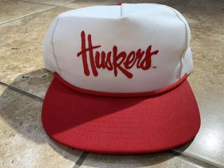 Vintage Nebraska Huskers Snapback Hat White Red Vtg Cornhuskers 90s