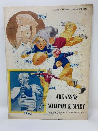 1949 Arkansas Razorbacks V William & Mary - Football Program 11/19/49