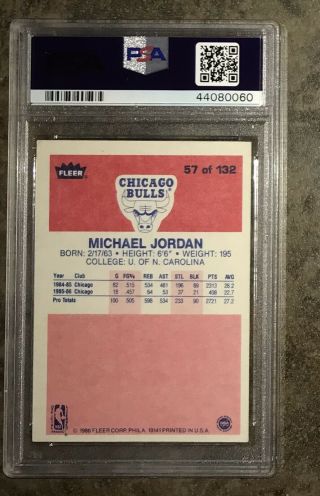 1986 Fleer Michael Jordan Rookie Card 57 PSA 1.  5 - FAIR Great Card 2