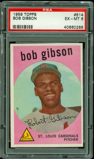 1959 Topps Baseball 514 Bob Gibson Rookie Card Psa 6 Hof
