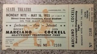 Rocky Marciano Vs Don Cockell Full Boxing Ticket 1955 Live Telecast Harrsburg Pa