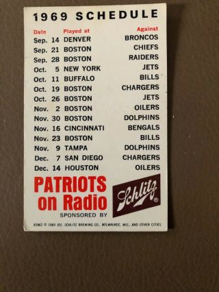 1969 Boston Patriots AFL American Football League Schedule Schlitz Beer 2