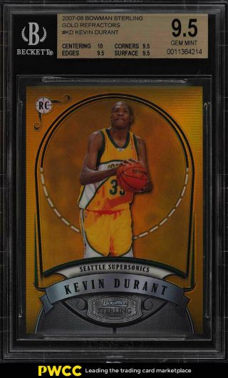 2007 Bowman Sterling Gold Refractor Kevin Durant Rookie Rc /99 Bgs 9.  5 (pwcc)