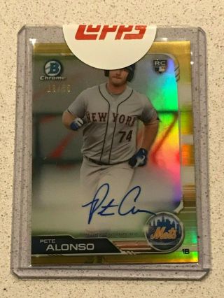 2019 Bowman Chrome Rookie Gold Refractor Auto Rc Pete Alonso Ny Mets /50 Sick