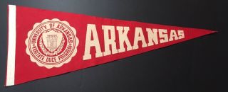 University Of Arkansas Vintage 1960s 30in X 11.  25in Logo College Flag Pennant