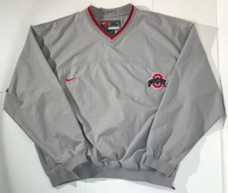 Mens Nike Team Ohio State Grey V Neck Pullover Jacket Size Xl Pockets Side Zip
