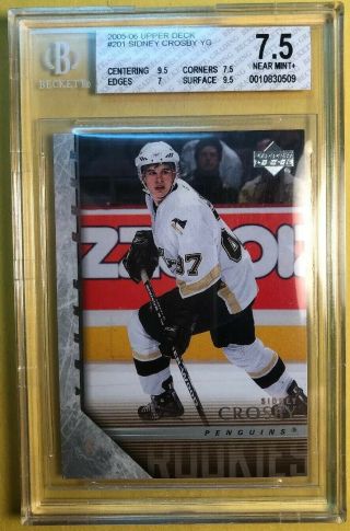 2005 - 06 Upper Deck Young Guns Rookie 201 Sidney Crosby Beckett Graded 7.  5 Nm,  Rc