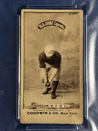 1887 N172 Old Judge Mike Dorgan NY Stoop/Grounder/Both Hands PSA 3.  5 VG,  Highest 3