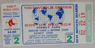 1967 World Series Game 2 Ticket Stub Cardinals Vs.  Red Sox Reserved Pavilion
