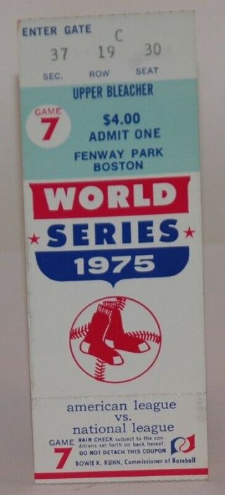 1975 World Series Game 7 Ticket Stub Reds Vs.  Red Sox Upper Bleachers