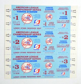 1977 American League Champions Yankees Vs Royals Full Blue Tickets Game 1 2 3
