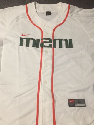 Nike Miami Hurricanes Baseball Jersey White Home Size L
