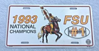 1993 Fsu Florida State Seminoles National Championship Car Tag License Plate