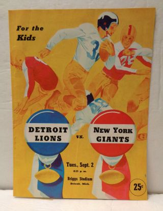 Vintage 1952 Nfl Detroit Lions Vs York Giants Briggs Stadium Detroit Mi