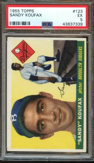 1955 Topps Baseball Card 123 Sandy Koufax Rookie Brooklyn Dodgers Psa 5 Ex