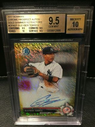 Gleyber Torres 2017 Bowman Chrome Auto Gold Shimmer Refractor Rc 4/50 Bgs 9.  5