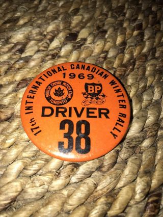 1969 Canadian Winter Rally Pinback Button Badge Driver Scott Harvey Bp 17th Ann