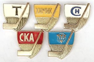 5 Ussr Soviet Russian Ice Hockey Pins Torpedo Khimik Sibir Ska Traktor