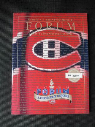 Montreal Canadiens Last Nhl Game At The Forum Program 3/11/1996