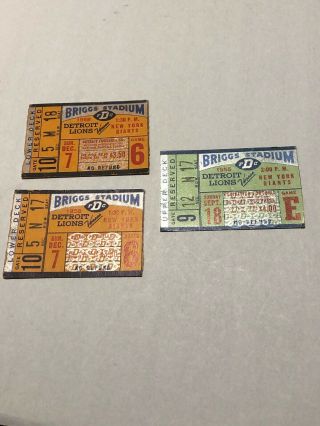 3 Nfl 1955 1958 Detroit Lions Vs York Giants Football Ticket Stubs