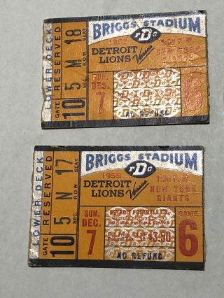 3 NFL 1955 1958 Detroit Lions vs York Giants Football Ticket Stubs 2