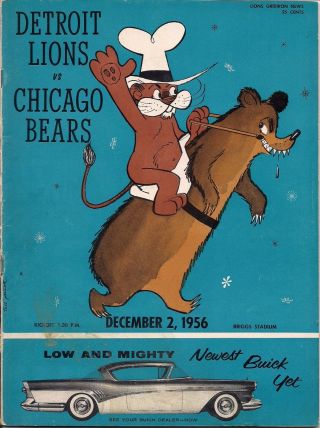 December 2,  1956 Nfl Football Program Chicago Bears At Detroit Lions Good