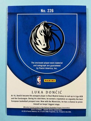 2018 - 19 Crown Royale : Luka Doncic Silhouettes Rookie Jersey Autograph 112/199 3