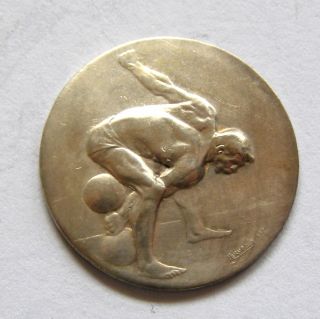 1920’s Sports Weightlifting Championship Naked Man Silvered Medal By Huguenin