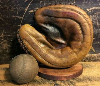 1940s Spalding Softball Catchers Mitt Vintage Baseball Glove Old Antique