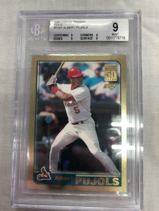 Albert Pujols 2001 Topps Traded Gold Rookie Rc 161/2001 Bgs 9 Cardinals Quad 9s